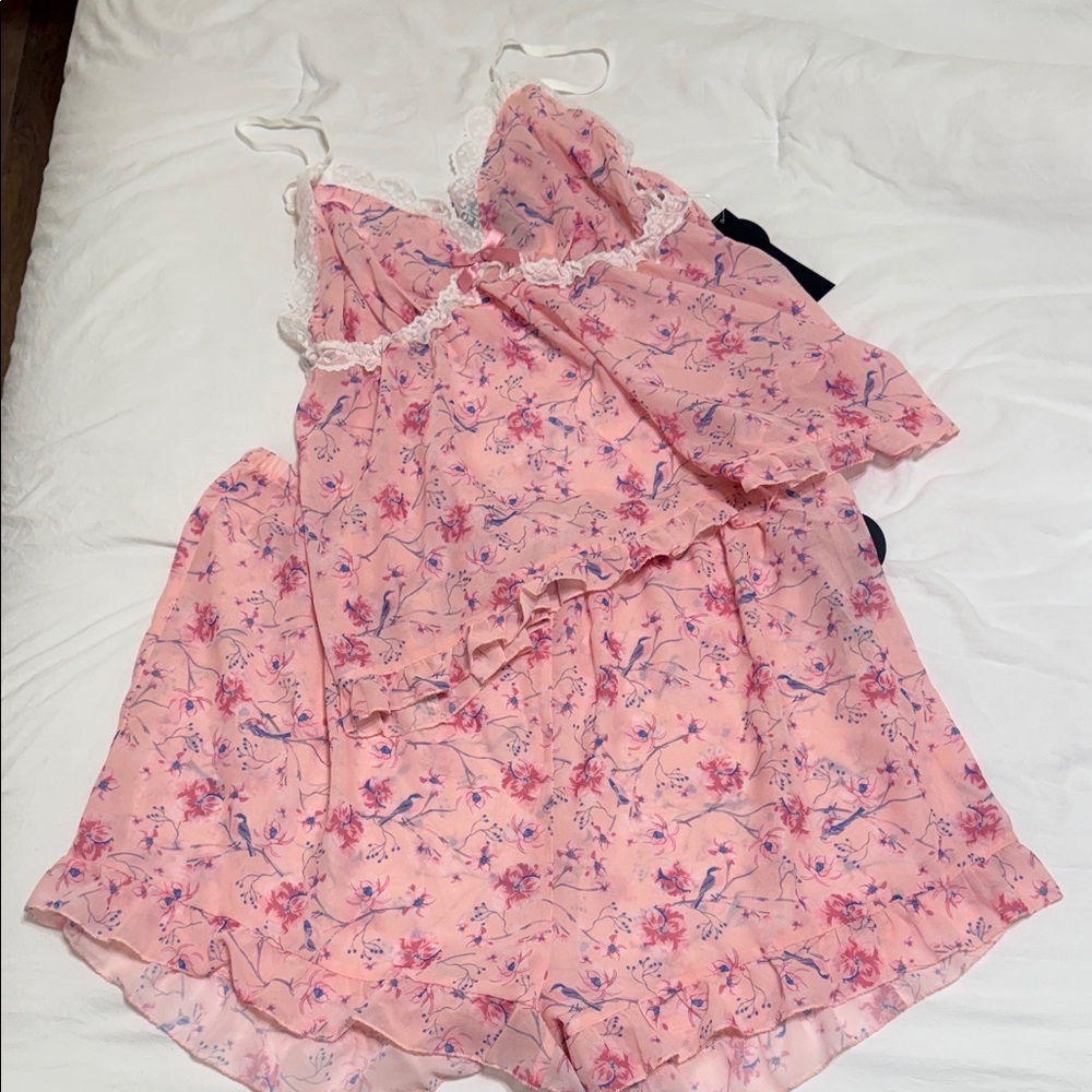 Fashion Nova Pink Floral Lace Pajama Set